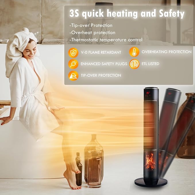 Portable Electric Space Heater for Large Room 37" Ceramic Tower Heater