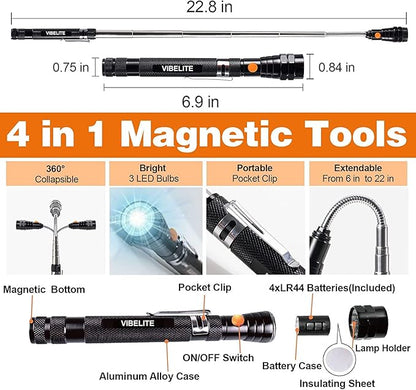 VIBELITE Gifts for Dad, Magnetic Pickup Tool and 6 in 1 Multitool Pen with Touch Screen Stylus, Rulers, Bubble Level, Flathead, Phillips Screwdriver, Ballpoint Pen, Gifts for Men, 2 Pack