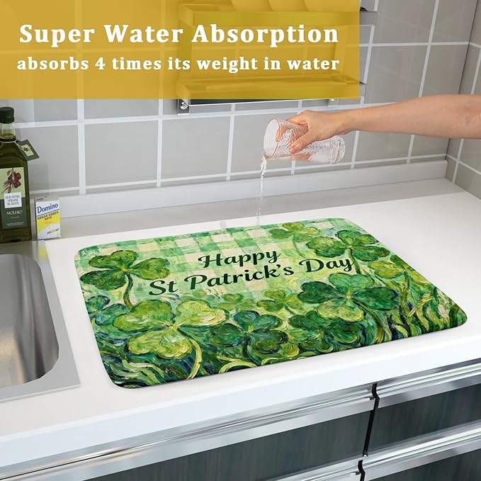 St Patrick's Day Shamrock Dish Drying Mat