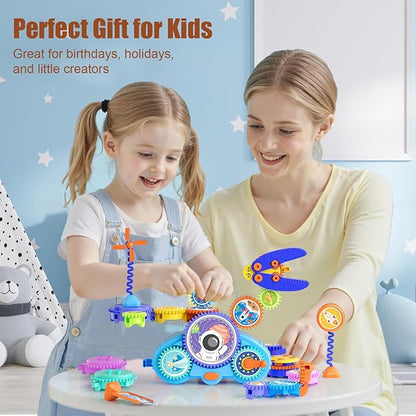 STEM Gears Toys for Kids Ages 3+, Creative Learning Building Blocks, 20Pcs Educational Construction Toy Set, Electric & Manual Dual Mode, Versatile Gear Playset Gift for Boys & Girls