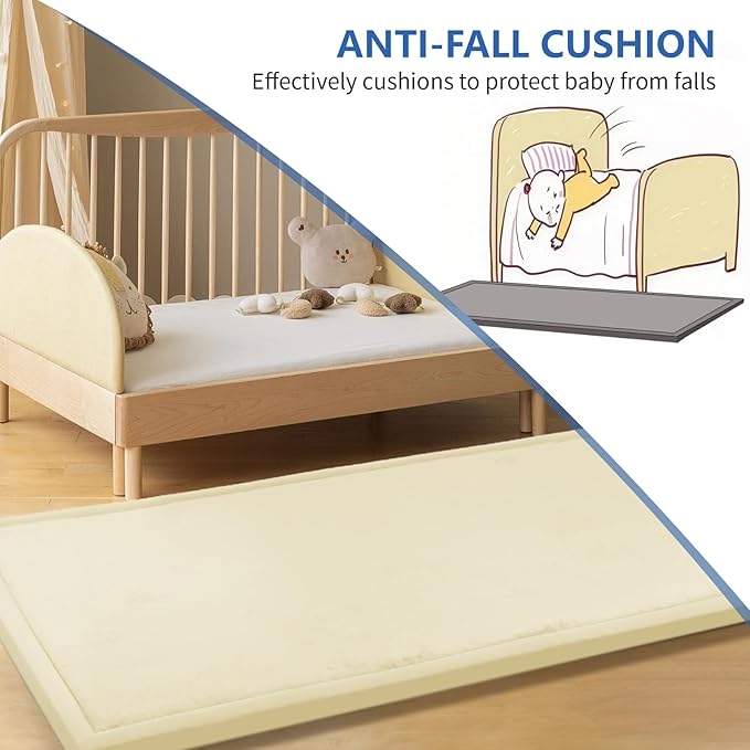 Play Mat for Babies Toddlers,1.3" Thick Elasti-Foam Anti-Fall Cushion Mat for Kids Room,28×72 Bedroom Bedside Rugs,Water-Repellent Soft Coral Velvet,Non-Slip(Vanilla)