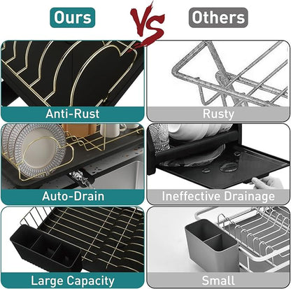 Buruis Dish Drying Rack for Kitchen Countertop, Large Capacity Gold Stainless