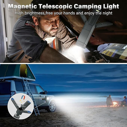 Telescopic Camping Light - 10500mAh Rechargeable Camping Lantern with Storage Bag, Dimmable Magnetic Tent Lamp, Waterproof Camp Light Outdoor Work Emergency Lights for Home Power Outage, Hiking -Gray
