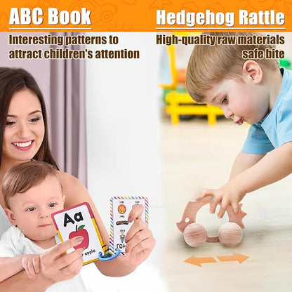 Montessori Educational Toys for Babies 7-12 Months, 7 in 1 Early Learning Educational Kit for Toddlers Gifts, Includes Spinning Drum, Permanent Box, Red Mirror Knob Puzzle, Hedgehog Rattle and More