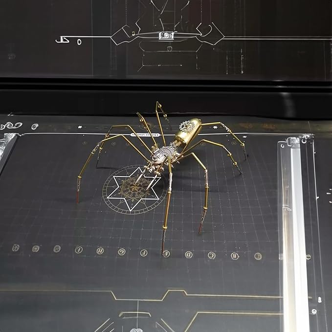 3D Steampunk Mechanical Insect Puzzle Kit - DIY Metal Assembly Model for Adults, Unique Retro Brass Sculpture Craft for Home Office Decoration (Frons Spider)