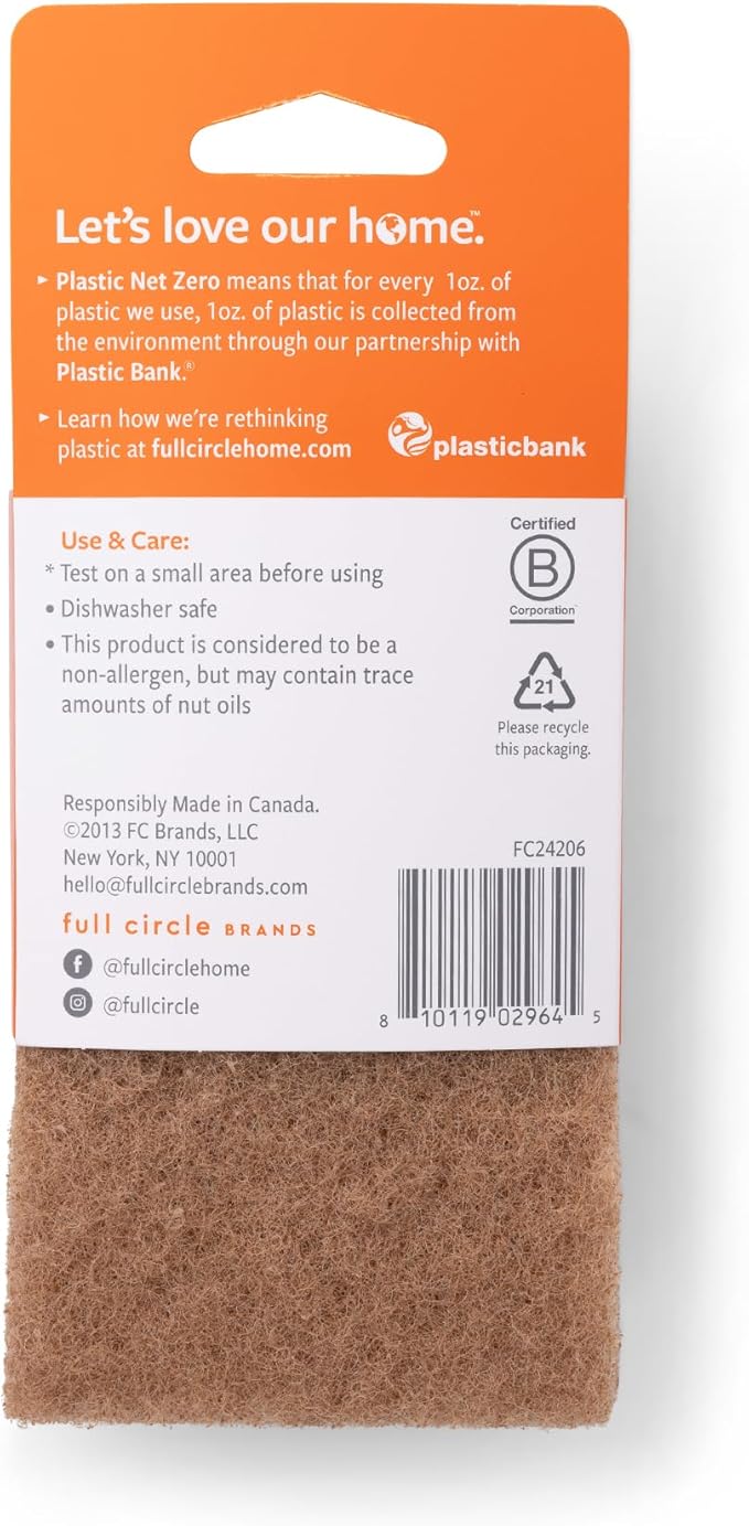 Full Circle Neat Nut, Walnut Scour Pads – Pack of 8 – Powerful, Non-Scratch