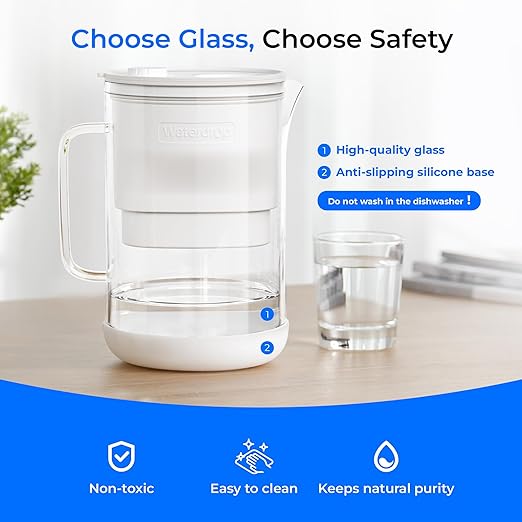 Waterdrop PT-09W 10-Cup Large Glass Water Filter Pitcher, Eco-Friendly