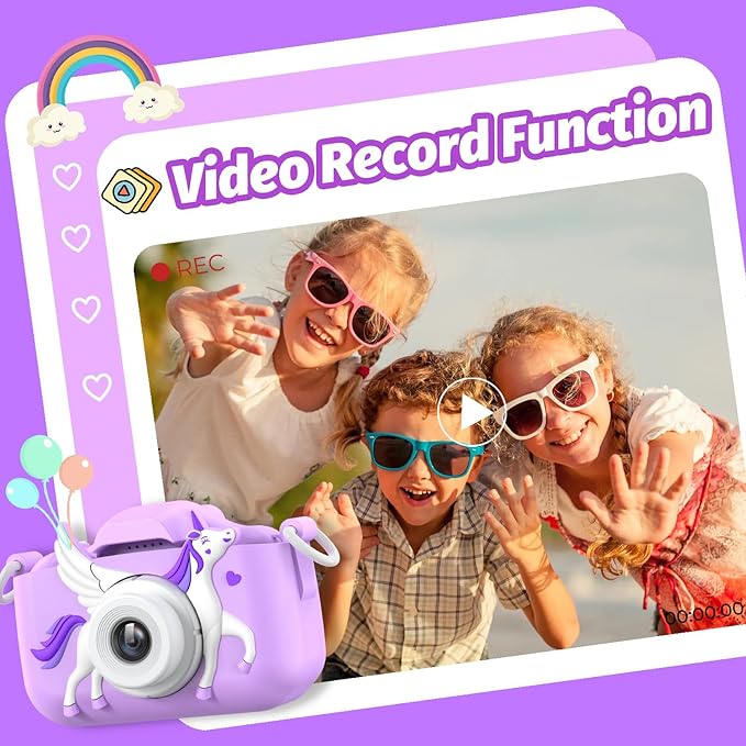 Goopow Kids Selfie Camera Toys for Girls Age 3-9, Digital Video Camera Toy with Protective Cover,Christmas Birthday Festival Gifts for 3-9 Year Old Girls Boys- 32GB SD Card Included (Purple-H15)