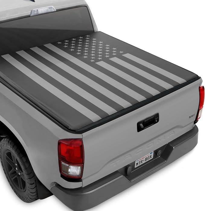 American Flag Tonneau Cover for Toyota Tacoma 2016-2023 Soft Roll Truck Bed Cover for TACOMAS with Short Bed 5’ with Deck Rail System All Weather Roll-Up for Toyota Tacoma Tonneau Cover