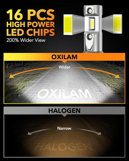 OXILAM H11 H8 H9 LED Bulb, 900% Ultra-Brightness, 5 Min Quick Install, 70000 Hours Lifespan, No Flicker, Plug and Play, Pack of 2