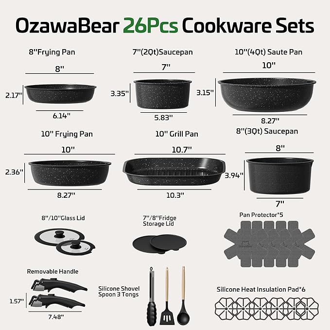 26 Pcs Pots and Pans Set Non Stick, Ceramic Cookware Set Non Toxic