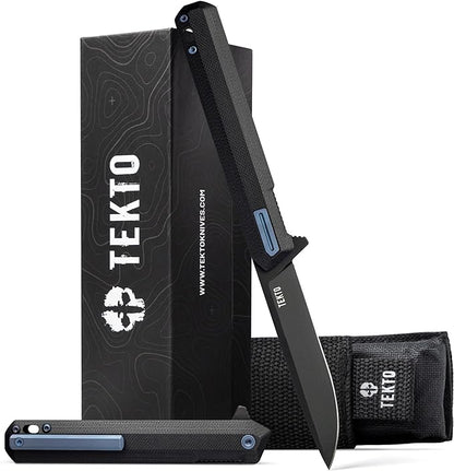 F2 Bravo Folding Pocket Knife - D2 Steel Blade, Ceramic Ball Bearings - EDC - Snap, Swift Flip for Camping, Backpacking - 2.4oz (68g), G10 Black Handle, Blue Titanium Accents
