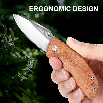 Vickay Pocket Knife, Folding Knife, 2.75" 8Cr13MoV Steel Blade, Wood Handle EDC Knife for Men & Women, Outdoor Camping, Tactical, Hunting, Hiking, Survival - Father?™s Day Gift