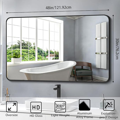 FORBATH Black Bathroom Mirror, Rectangular Vanity Mirror 30 x 48 Inch Wall