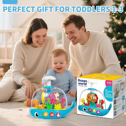 Baby Toys 6 to 12 Months, Musical Aquarium Infant Toys for 7 8 9 10 11 Months, Early Learning Educational Toy with Sound, Press Glow Spin for Cause and Effect, Christmas Birthday Gifts for Boy Girl