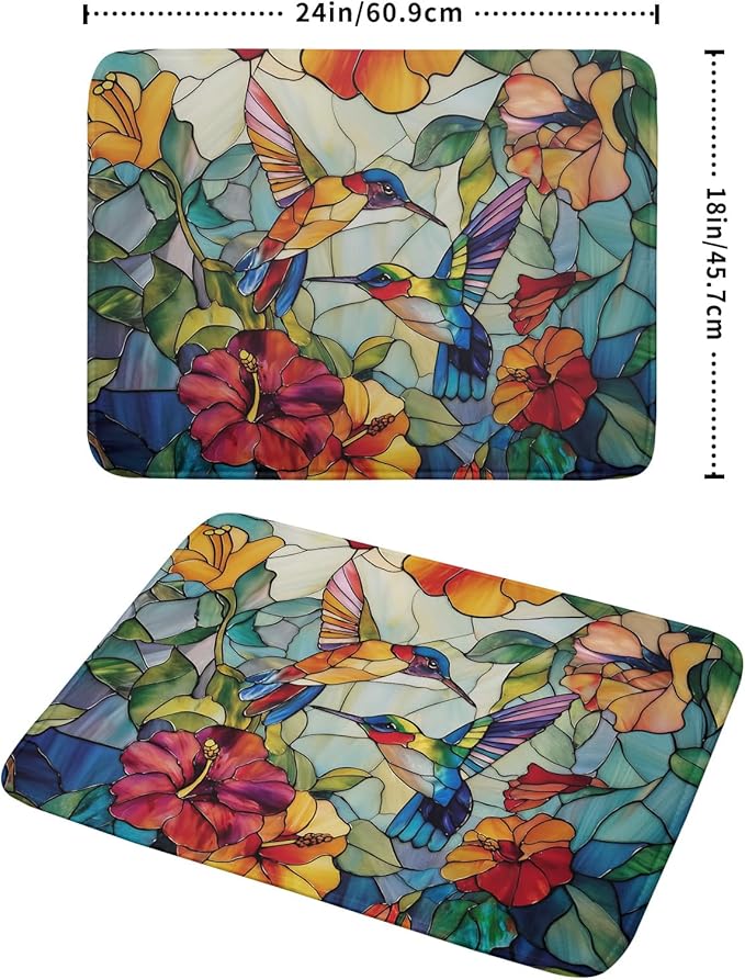 Spring Summer Dish Drying Mat for Kitchen Counter Hummingbird Microfiber