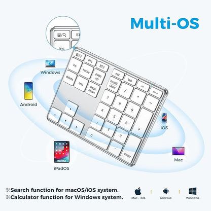 iClever KP10 Bluetooth Number Pad, Dual Device Connection, 34 Keys Ultra-Slim