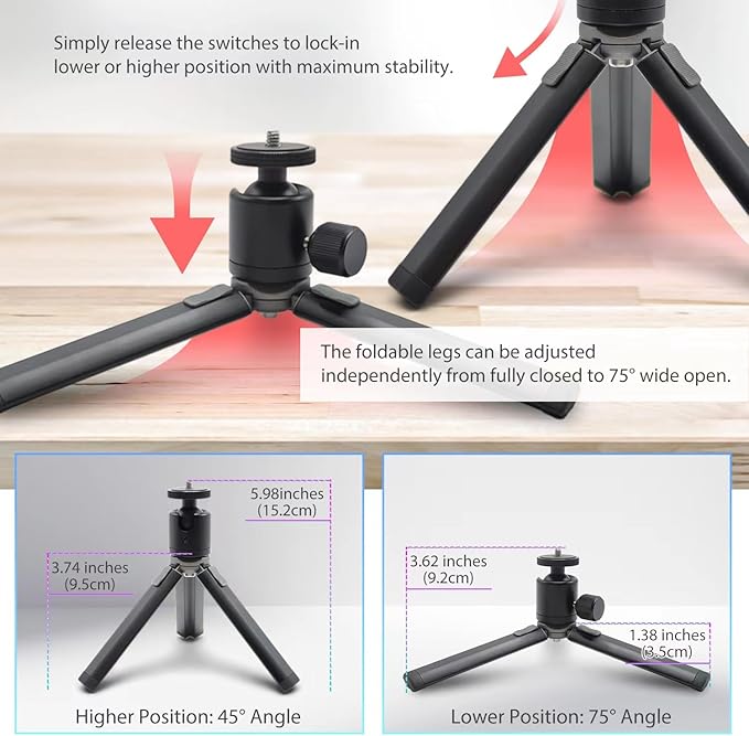 Kado Metal Portable Monitor Stand Tripod, 2-In-1 Phone/Tablet Clamp