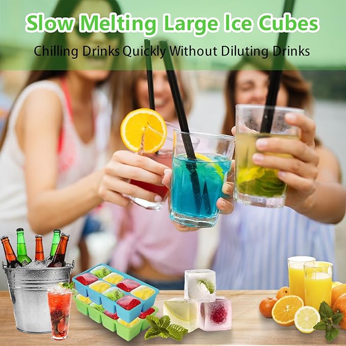 Ice Trays for Freezer with Lid and Bin, JRISBO 6 Pack Silicone Ice Cube Tray