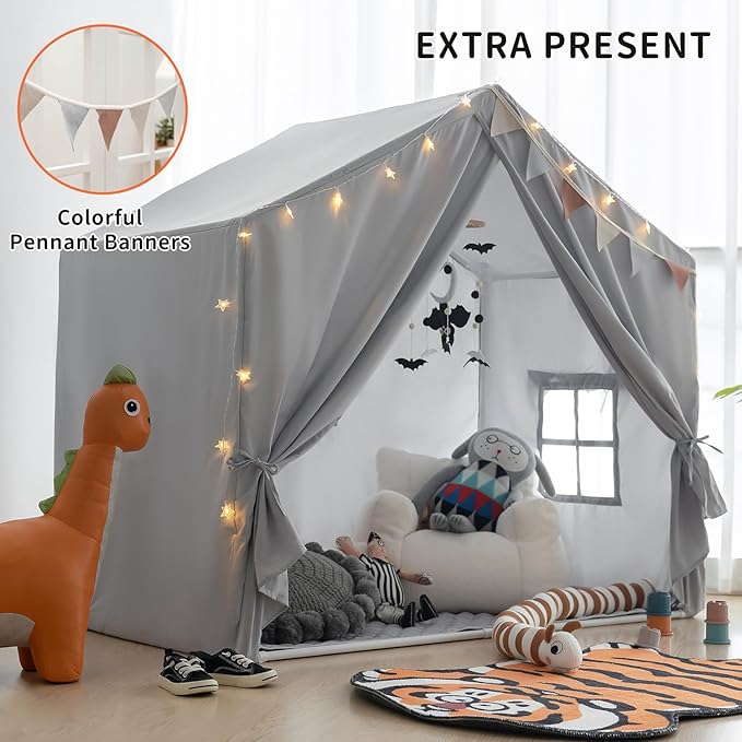 Kids Play Tent with Mat, Razee Large Playhouse Tent Indoor, Play House Kids Tent Castle for Girls Boys, Play Cottage (Grey)