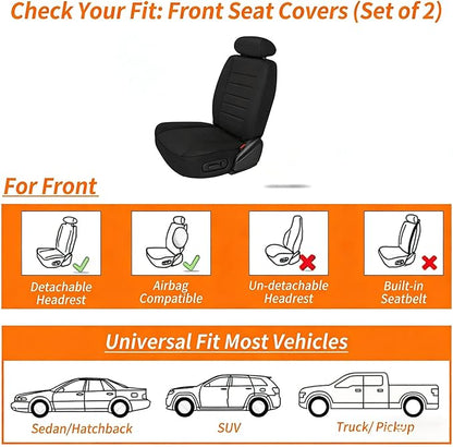 Front Car Seat Covers Set of 2,Universal Precision Fit Contoured Heavy-Duty Nappa Leather Waterproof Automotive Seat Covers& Accessories for SUV Trukcs,forros para asientos de carro,Style1 Black