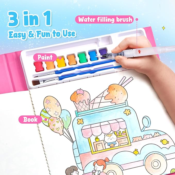 JoyCat Paint with Water Coloring Books for Toddlers, Watercolor Painting Sets for Kids Ages 3-5 4-8, Arts and Crafts Drawing Activities Toy Birthday Gift for Boys Girls (Funfair)