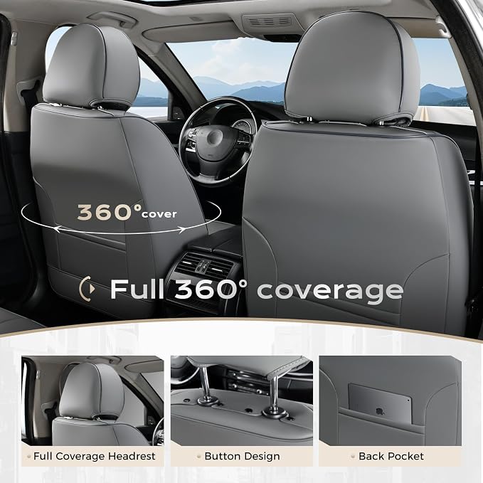 Coverado Seat Covers, Car Seat Covers Full Set, Leather Seat Covers for Cars, Car Seat Protector, Gray Car Seat Covers Front Seats and Back Seats Universal Fit for Most Cars Blue