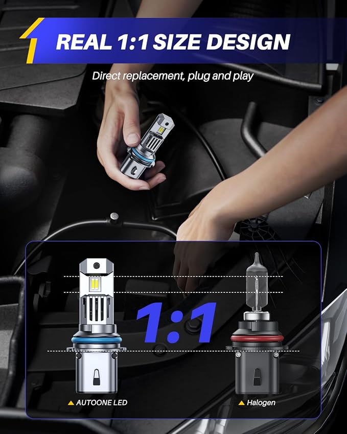 AUTOONE 9007 LED Bulbs, 40000LM HB5 Light Replacement 1:1 Halogen Size Fog Lights, Plug-N-Play, IP68 Waterproof