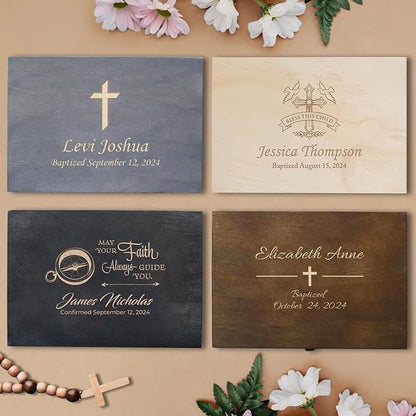 Personalized Memory Box for Keepsakes Baptism Gifts First Communion Christening Wooden Gift Box - Storage Box for Girls, Boys Custom Engraved Keepsake Boxes for Jewelry Memento Photos Storage