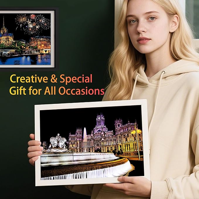 Scratch Art Book for Adults,Scratch Painting Foil for Adults，Scratch and Sketch City Landmarks Books,Colorful City Series Scratch Art 12 Pas by Iskueal(Timbuktu Parliament and City Center)