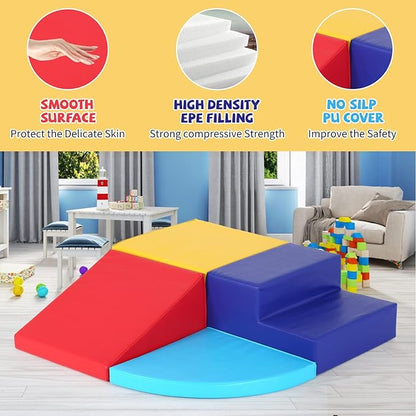 Kids Corner Climber 4-Piece Set Climbing Toys for Toddlers 1-3, Soft Babies Climb Foam Play Set Indoor Baby Crawling Foam Blocks Children Climbing Toys for Kids Crawling and Sliding, Red