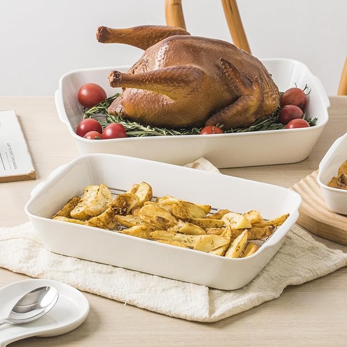 HOMBENE Casserole Dish with Roasting Racks, 3 QT Baking Dish with Handles