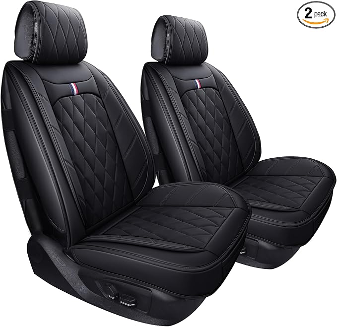 Aierxuan Front Captain Seat Covers Waterproof Leather Universal Compatible with Honda Civic CRV Toyota 4Runner Corolla Pilot Rogue Murano Pathfinder Armada Forte Cherokee (2 PCS Front, Black)