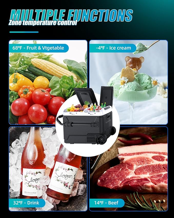 Electric Cooler with Battery 12V 52 Quart Car Refrigerator Dual Zone Dual Door