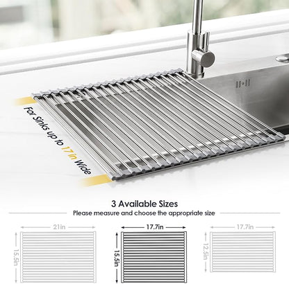 Tomorotec 17.7" x 15.5" Roll Up Dish Drying Rack Over Sink Drying Rack Sink