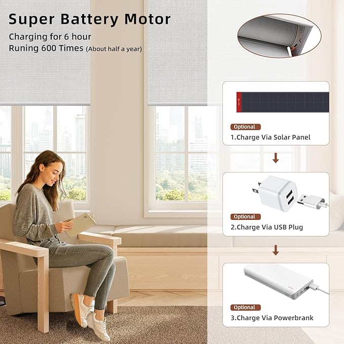 Motorized Roller Shade: Blackout, Rechargeable, Compatible