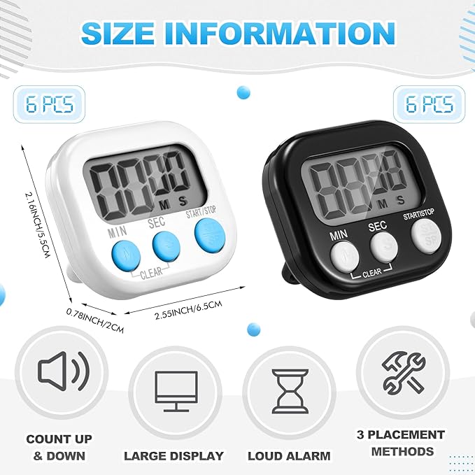 Xuhal 12 Pieces Digital Kitchen Timer Bulk, Small Magnetic Timers