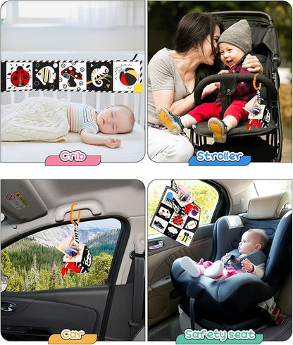 3 PCS Black and White High Contrast Baby Toys for Newborn, Montessori Toy Sensory Infant Tummy Time Toy Baby Essentials 0-6-12 Months Gifts