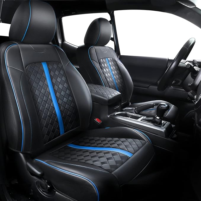 Carlimeki Leather Seat Covers Custom Fit for Tacoma Gen 3rd (2016-2023) Double & Crew Cab, for SR, SR5, Limited, TRD Pro, TRD Sport, TRD Off-Road, Trail Special Edition - Fully Covered