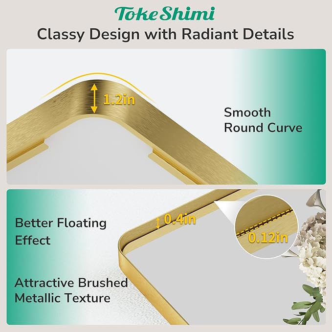 TokeShimi 42x36 Brushed Gold Bathroom Mirror
