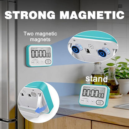 Digital Kitchen Timer Magnetic Loud Alarm, Large LCD Screen Silent/Beeping