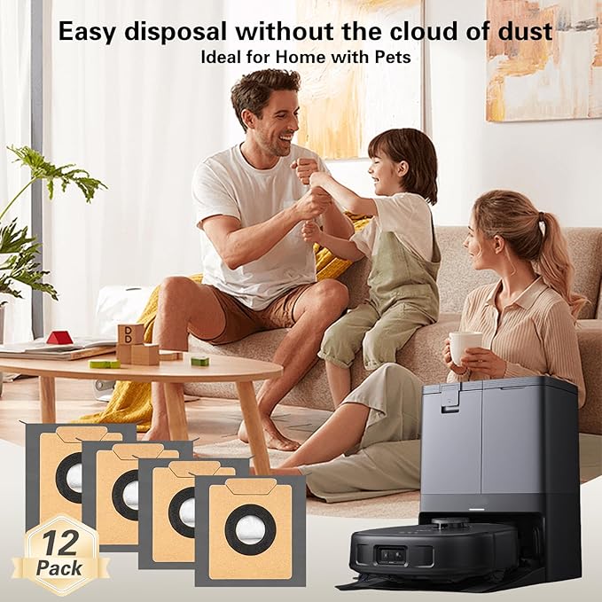 12 Pack Dust Bags Compatible with Eufy Clean X8 Pro / X10 Pro Omni Robot Vacuum Self-Empty Station, 4-Layer Replacement Disposable Bags