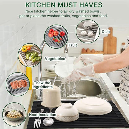 HANZENMA Roll Up Dish Drying Rack Over The Sink Kitchen Roll Up Sink Drying