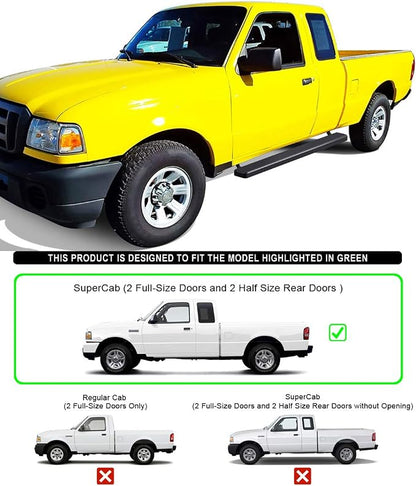 APS Running Boards 5-inch Matte Black Compatible with Ford Ranger Mazda B-Series 1999-2011 Super Cab 4-Door Stainless Steel (Nerf Bars Side Steps Side Bars)