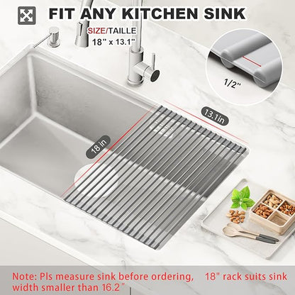 MERRYBOX Roll Up Dish Drying Rack, Silicone Wrapped Over The Sink Dish Rack