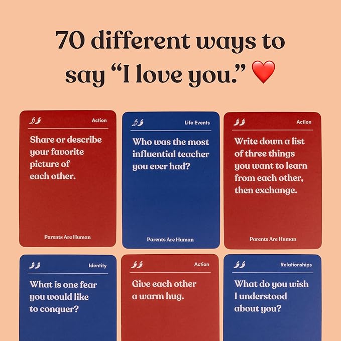 Parents Are Human, Relationship Cards, Get to Know Each Other Better, Parents, Families, Teens & Kids Relationship Building, Light & Deep Questions, 70 Questions & Activity Cards, English