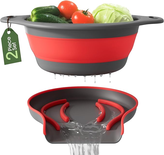 Gevoli Strainer with Self-Draining Base Over-Sink Collapsible Kitchen Colander