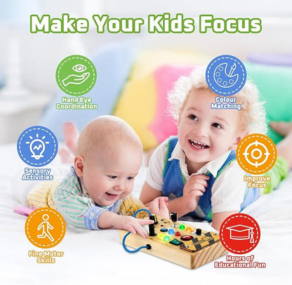 Toddler Toys Busy Board with Led Light, Preschool Learning Activities Sensory Toys for Toddlers 1-3,Montessoti Toys 1 2 3 Year Old Birthday Gift