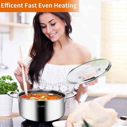 DELARLO Tri-Ply Stainless Steel Stock Pot, 5QT Non Stick Pots, Induction Ready