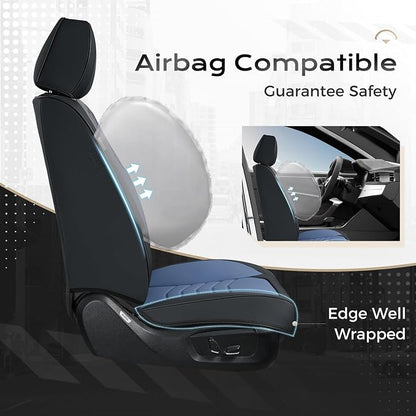 Coverado Car Seat Covers Full Set, Universal Seat Covers for Cars, Car Seat Protector Waterproof, Nappa Car Seat Cushion, Car Seat Covers Front Seats and Back Fit for Most Cars Trucks SUV, Black&Blue